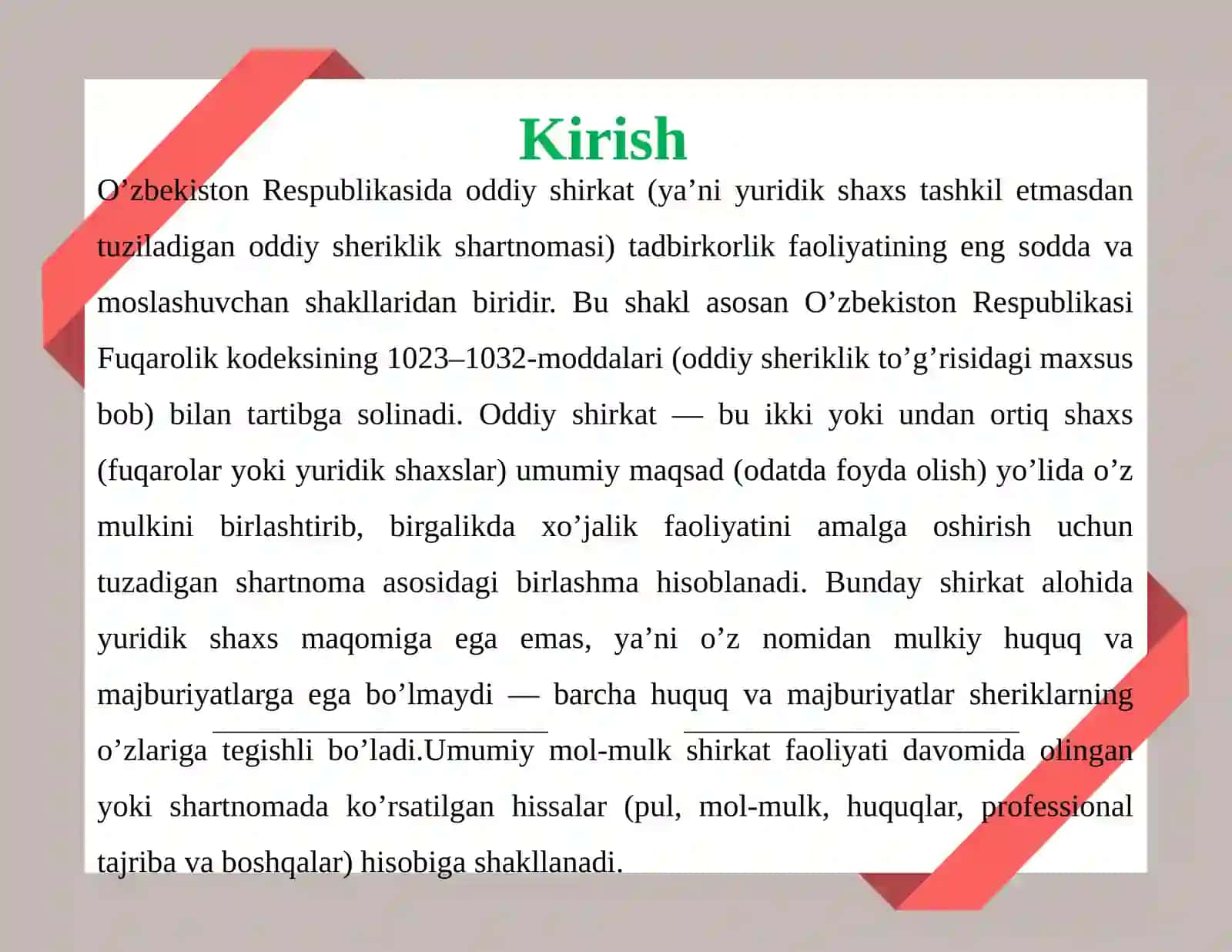 Oddiy shirkatda umumiy mol-mulk va foydani taqsimlash tartibi 3