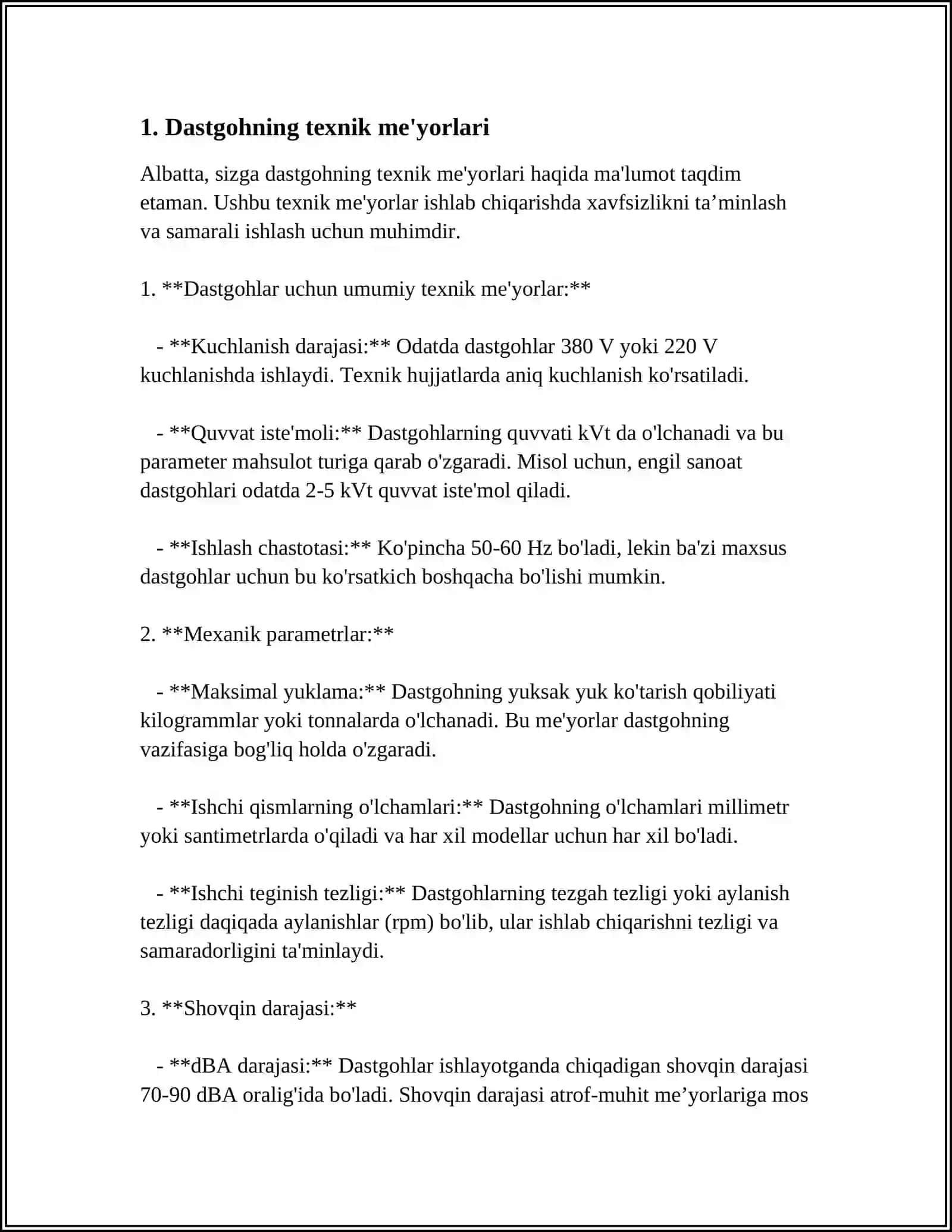 DASTGOH SHPENDILIGA QO'YILADIGAN TALABLAR 3