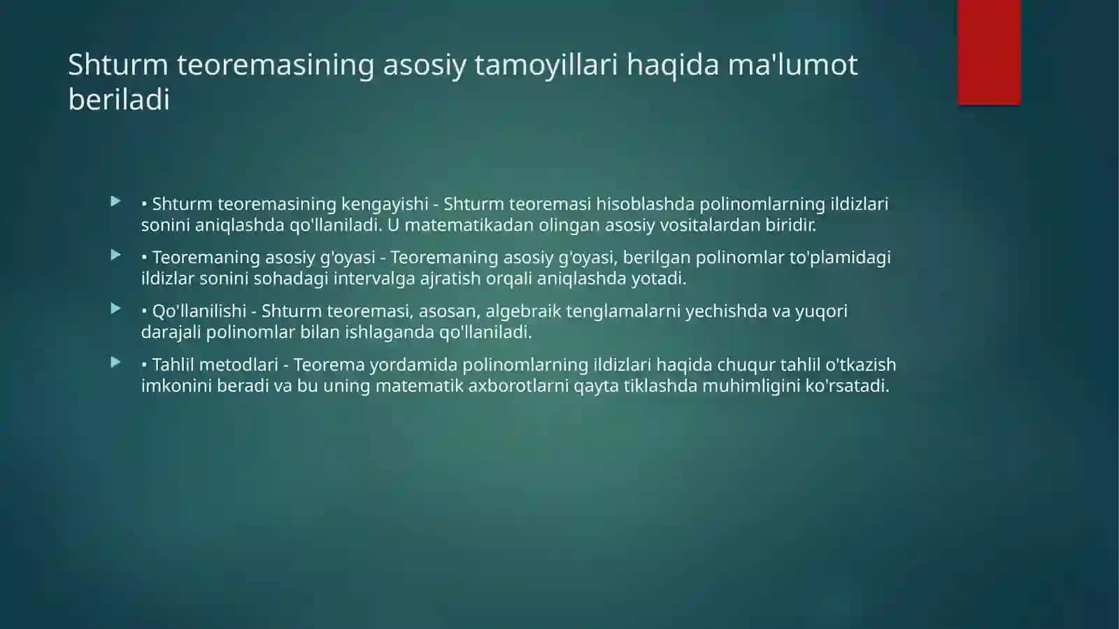 SHTURM TEOREMASI VA UNING TATBIQLARI 3
