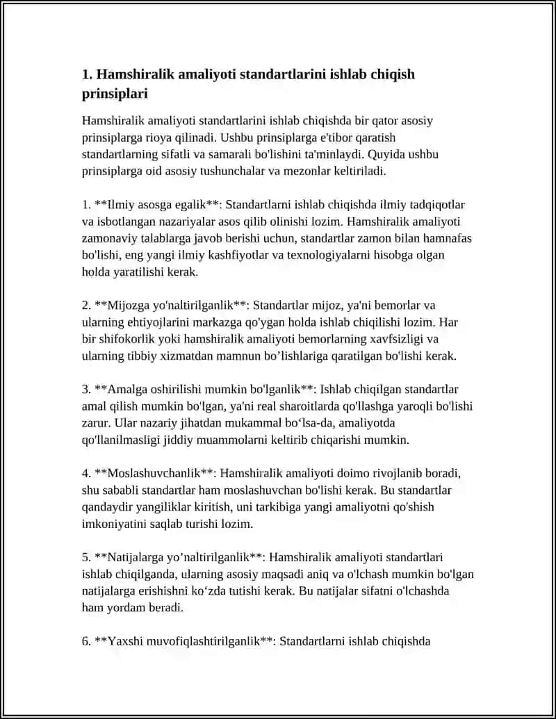 HAMSHIRALIK ISHI AMALIYOTI BOʻYICHA STANDARTLARINI ISHLAB CHIQISH VA UNING SIFATINI BAHOLASH PROCESI 3