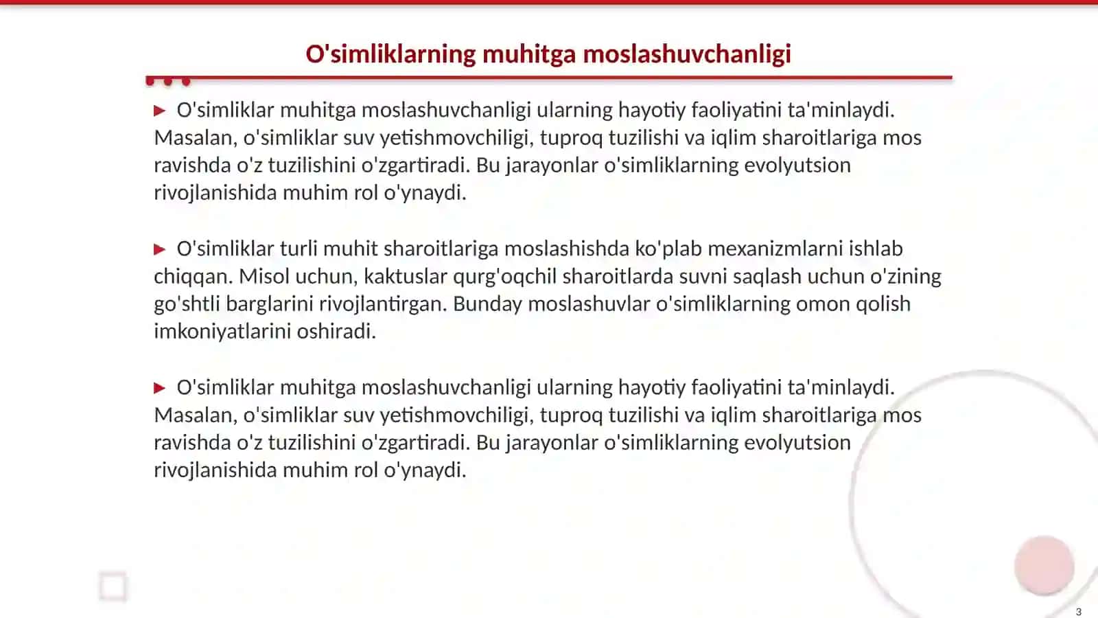 Turli muhit sharoitida o'sgan o'simliklarning tuzzulishini taqqoslash 3