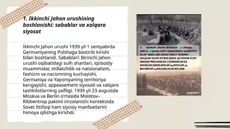 Ikkinchi Jahon urushining boshlanishi va Oʻzbekistonning urush girdobiga kirishi 3