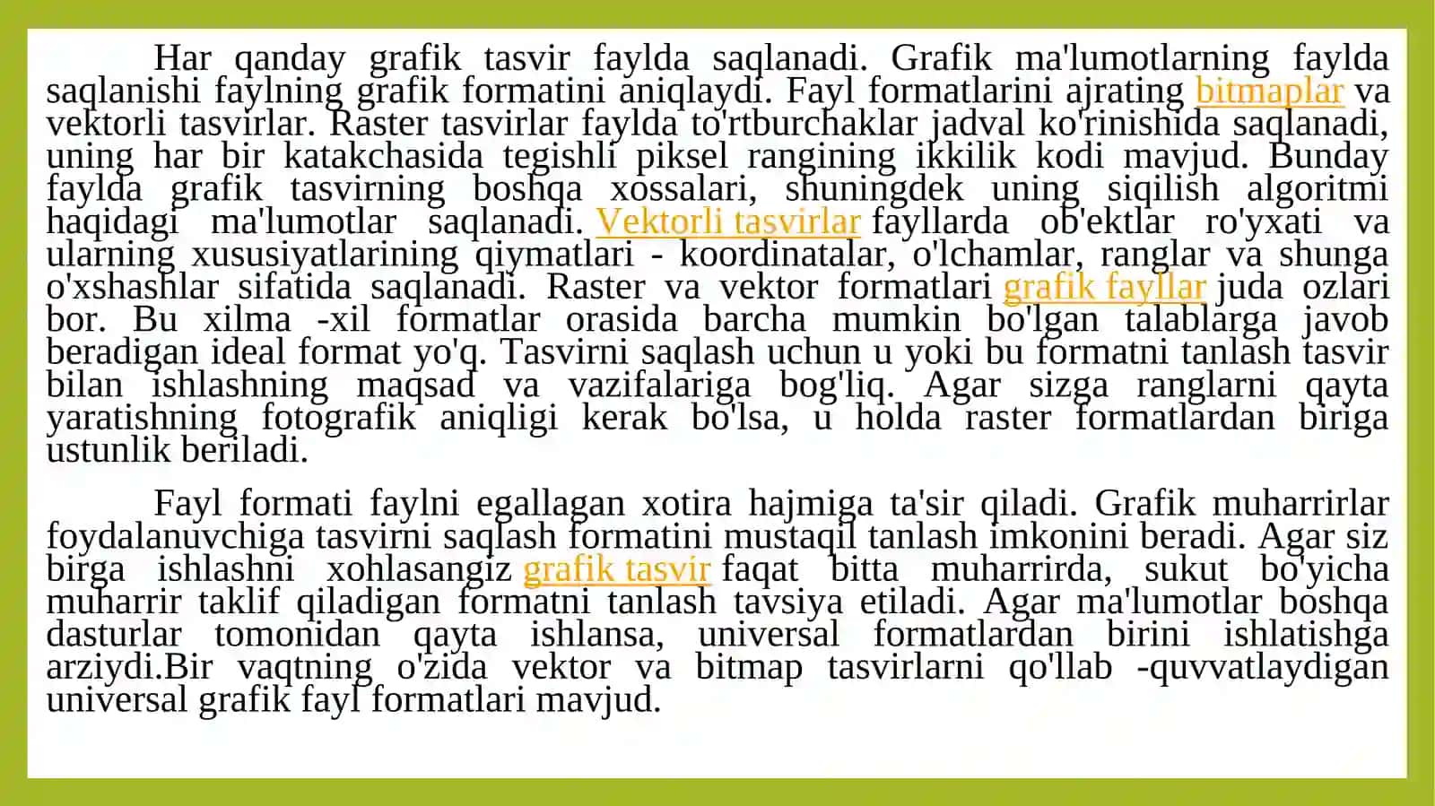 Kompyuter grafikasida fayllar formatlari va ranglarning sxemalari 3