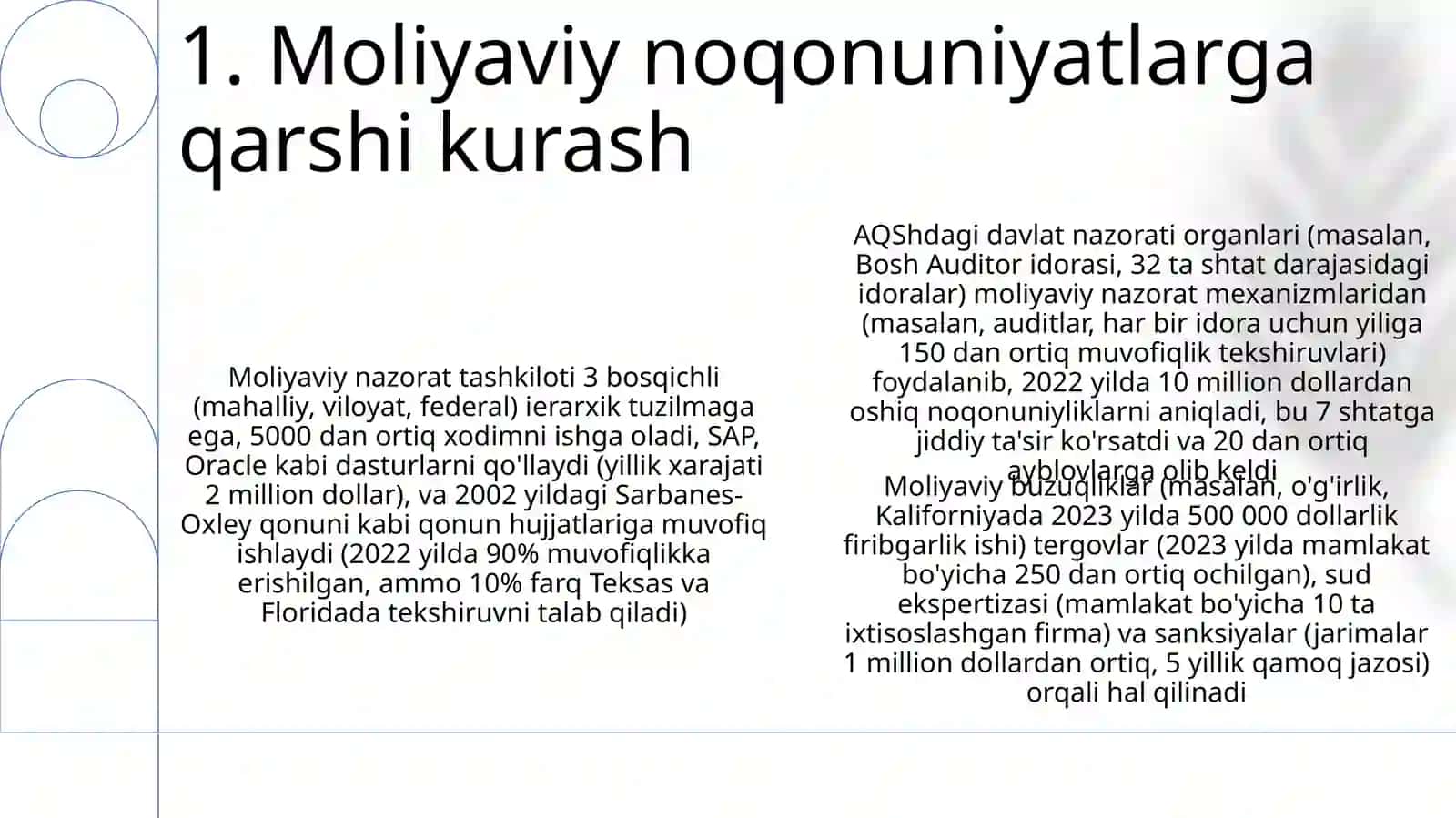 Umum davlat nazorat organlari va ularning moliyaviy nazoratni tashkil etishlari 3