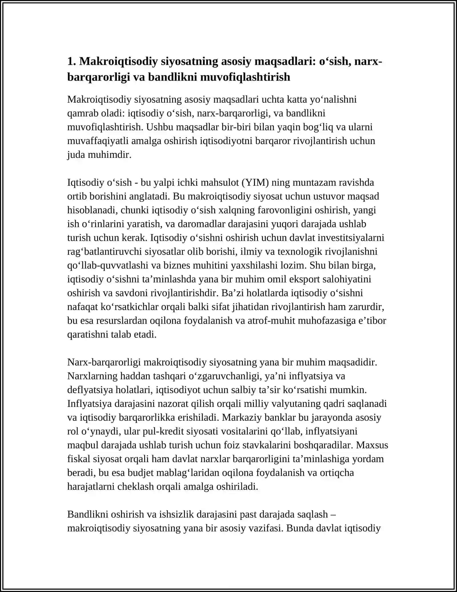 MAKROIQTISODIY SIYOSATNING MAQSADLARI VA ULARNING O‘ZARO MUVOFIQLASHTIRILISHI 3