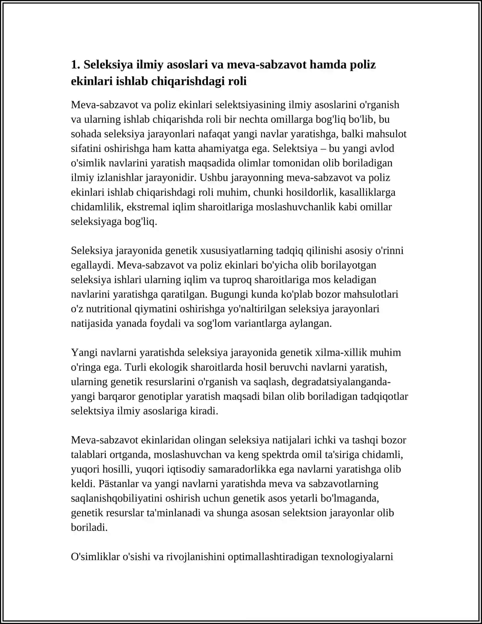 MEVA-SABZAVOT VA POLIZ EKINLARI SELEKSIYASINI ISHLAB CHIQARISHDAGI AHAMIYATI 3
