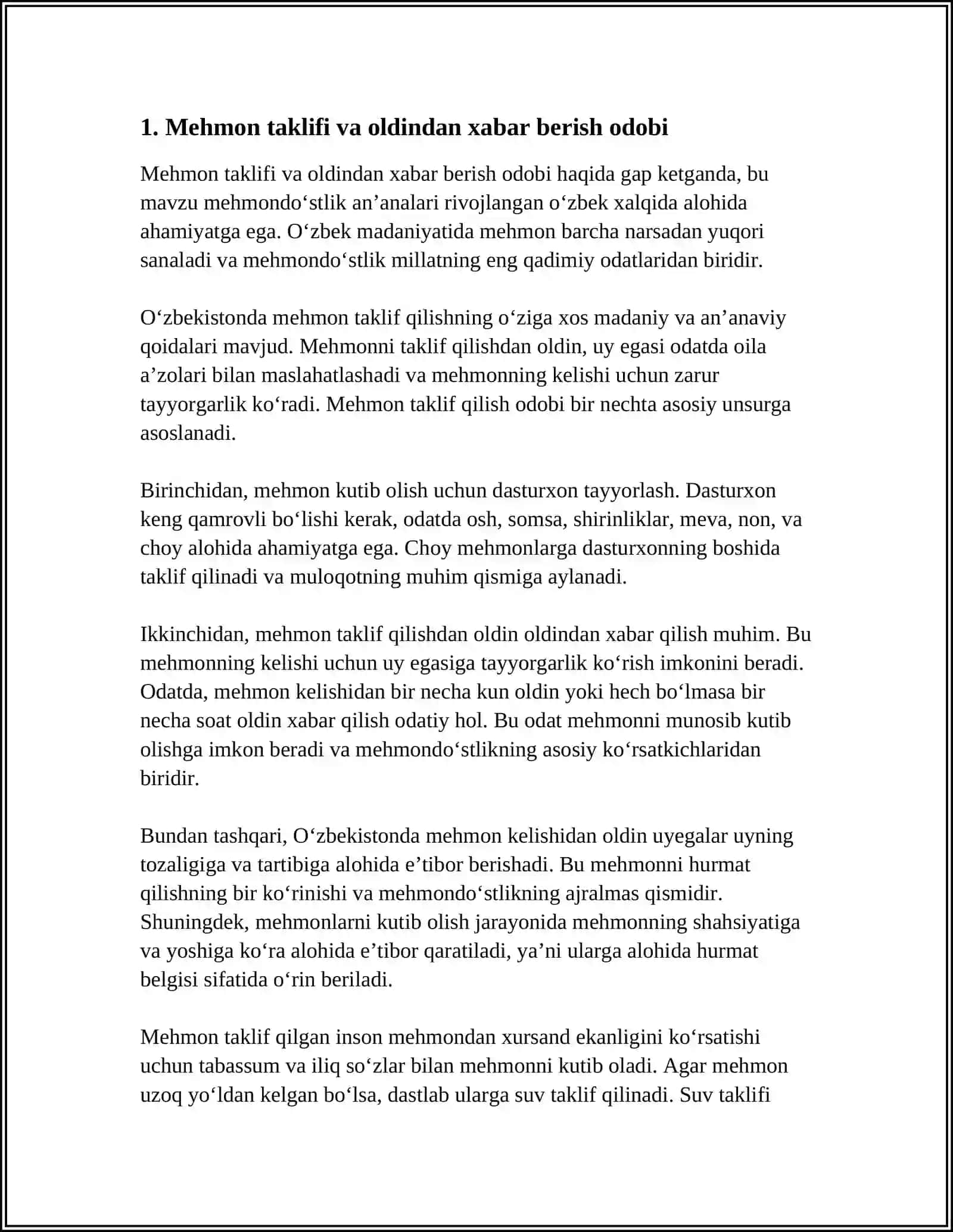 ODOB AXLOQ NORMALARI: MEHMONGA BORISH HAMDA KUTISH ODOBI 3