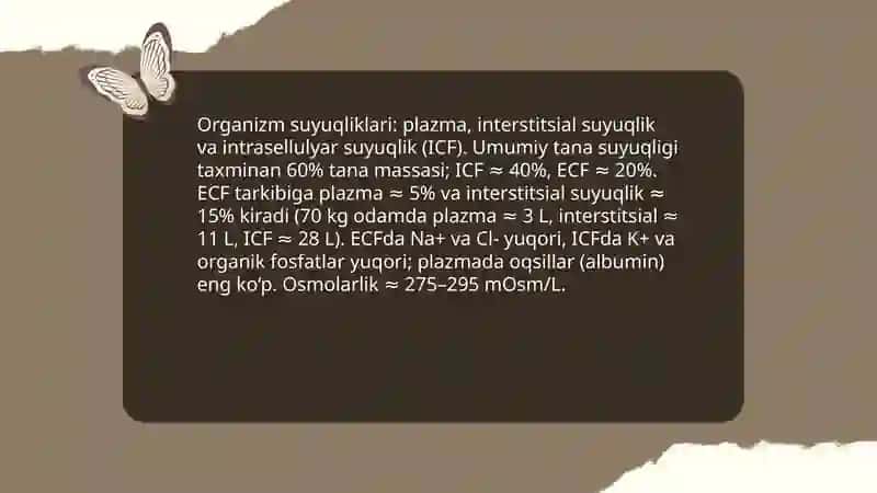 Organizmning biologik suyuqliklari elektrolit va noelektrolit eritmalar sifatida 3