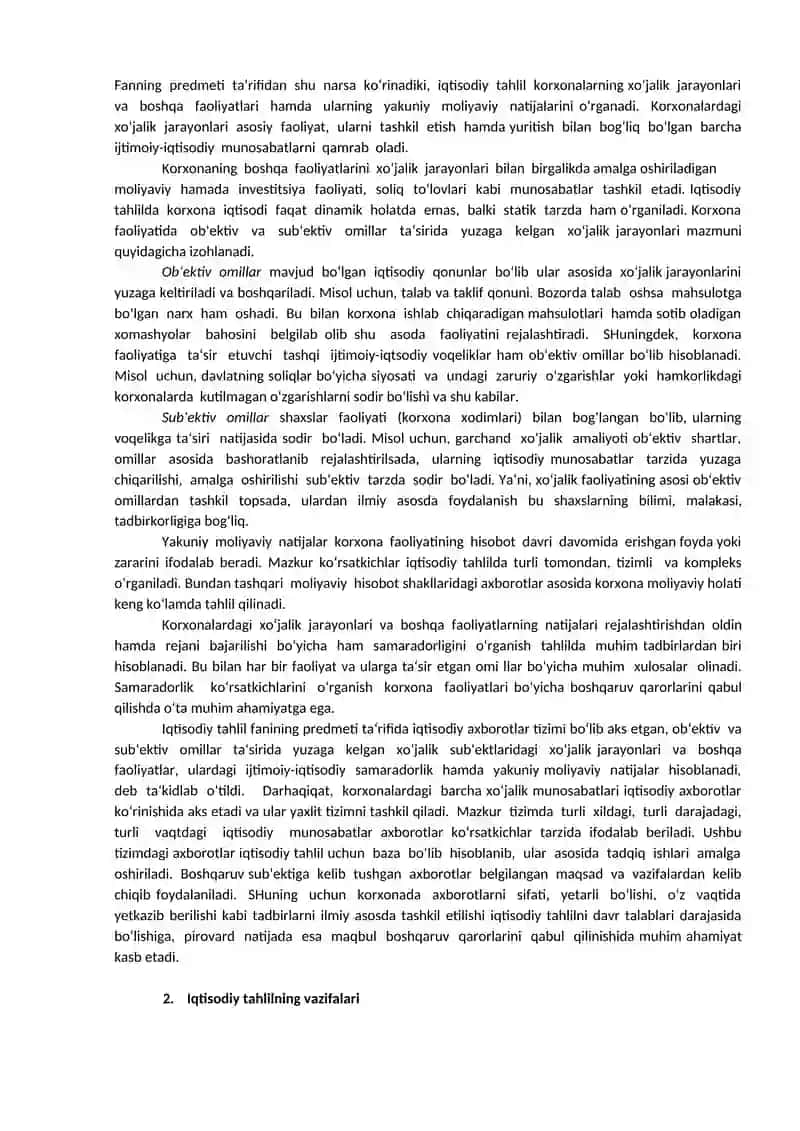 Iqtisodiy tahlilning mazmuni, vazifalari, metodi va unda qo’llaniladigan an’anaviy usullar 3