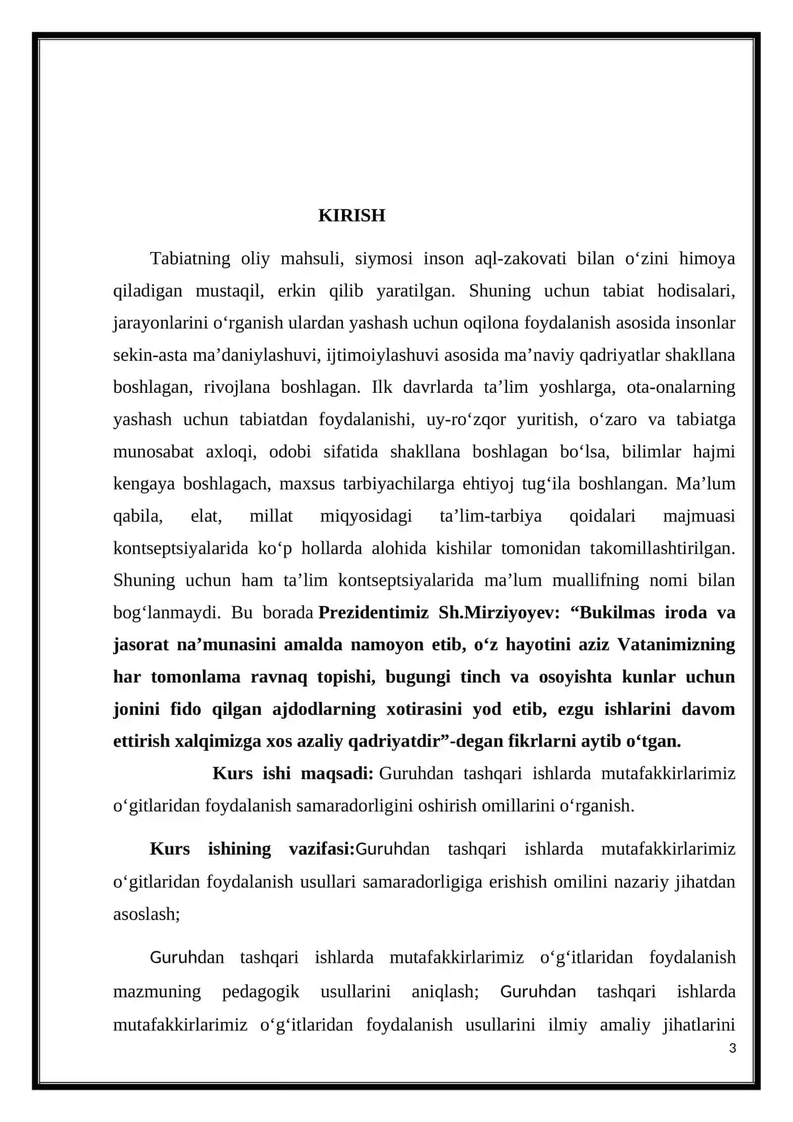 Kurs ishi - MAKTABGACHA YOSHDAGI BOLALARNI TARBIYALASHDA SHARQ MUTAFAKKIRLARINING YONDASHUVI 3