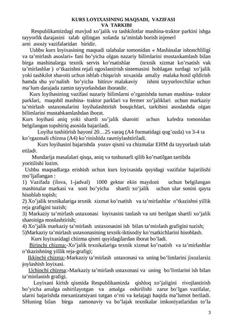 Kurs loyixasini bajarish uchun uslubiy kursatma 3