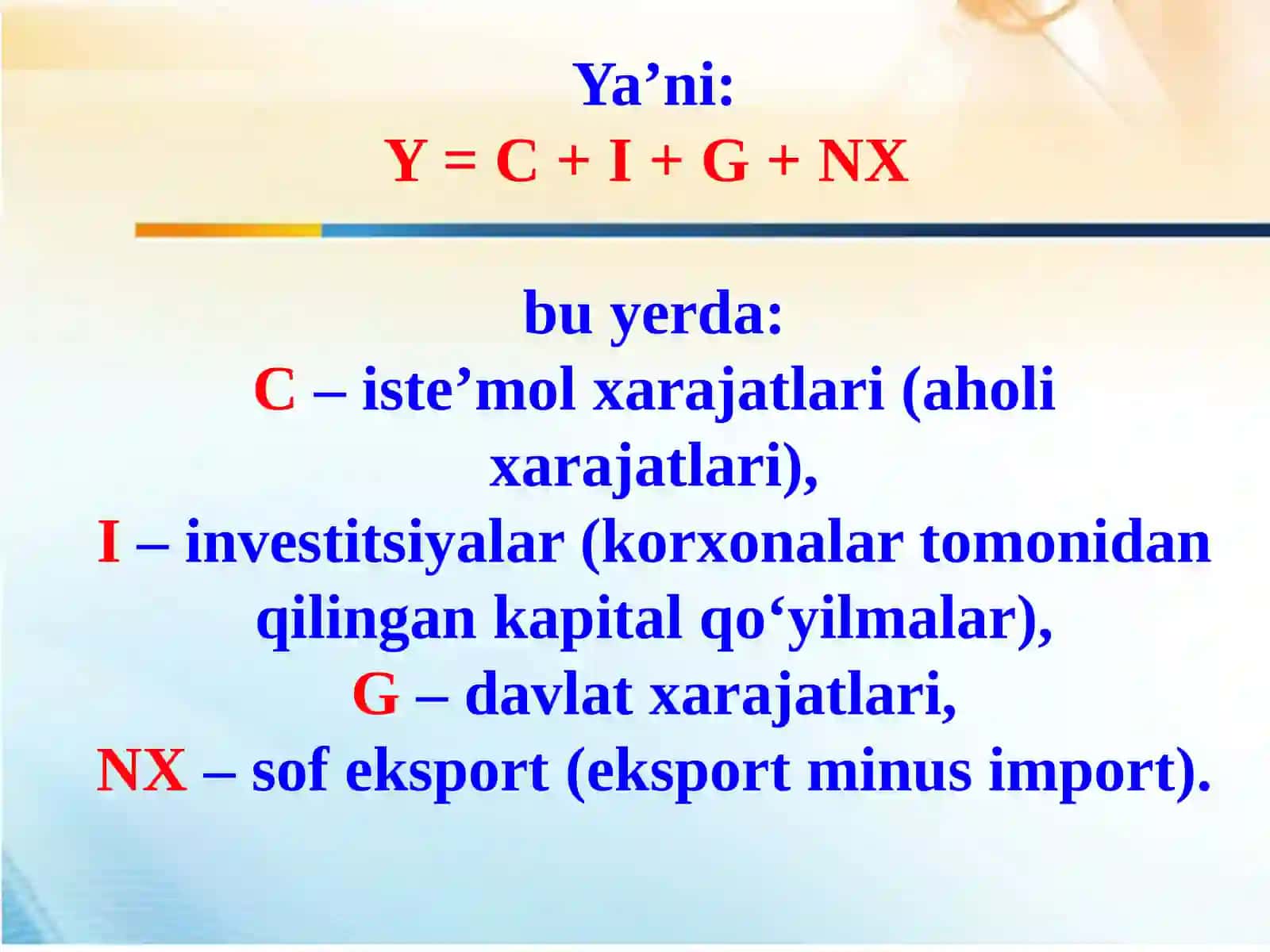 Keynsning tovarlar va xizmatlar bozorida makroiqtisodiy muvozanat modeli 3