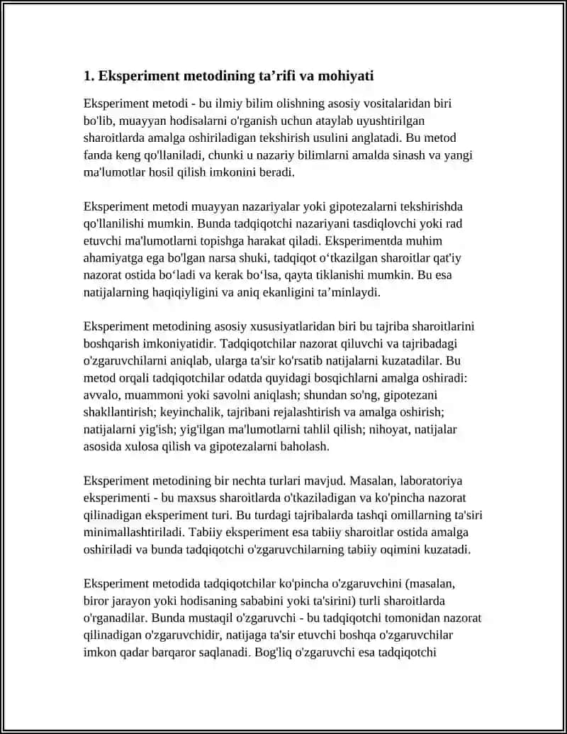EKSPERIMENT METODI AFZALLIKLARI STRUKTURASI QOʻLLANISHLARI 3