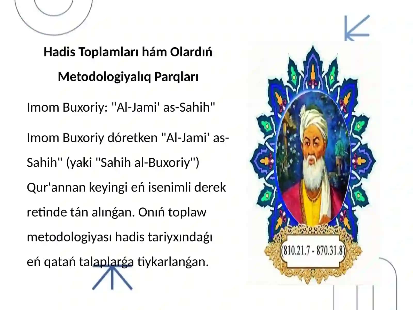 Imom Buxoriy ham Imom Termiziy hadis ilimine qosqan uleslerin salistiriw analizi 3