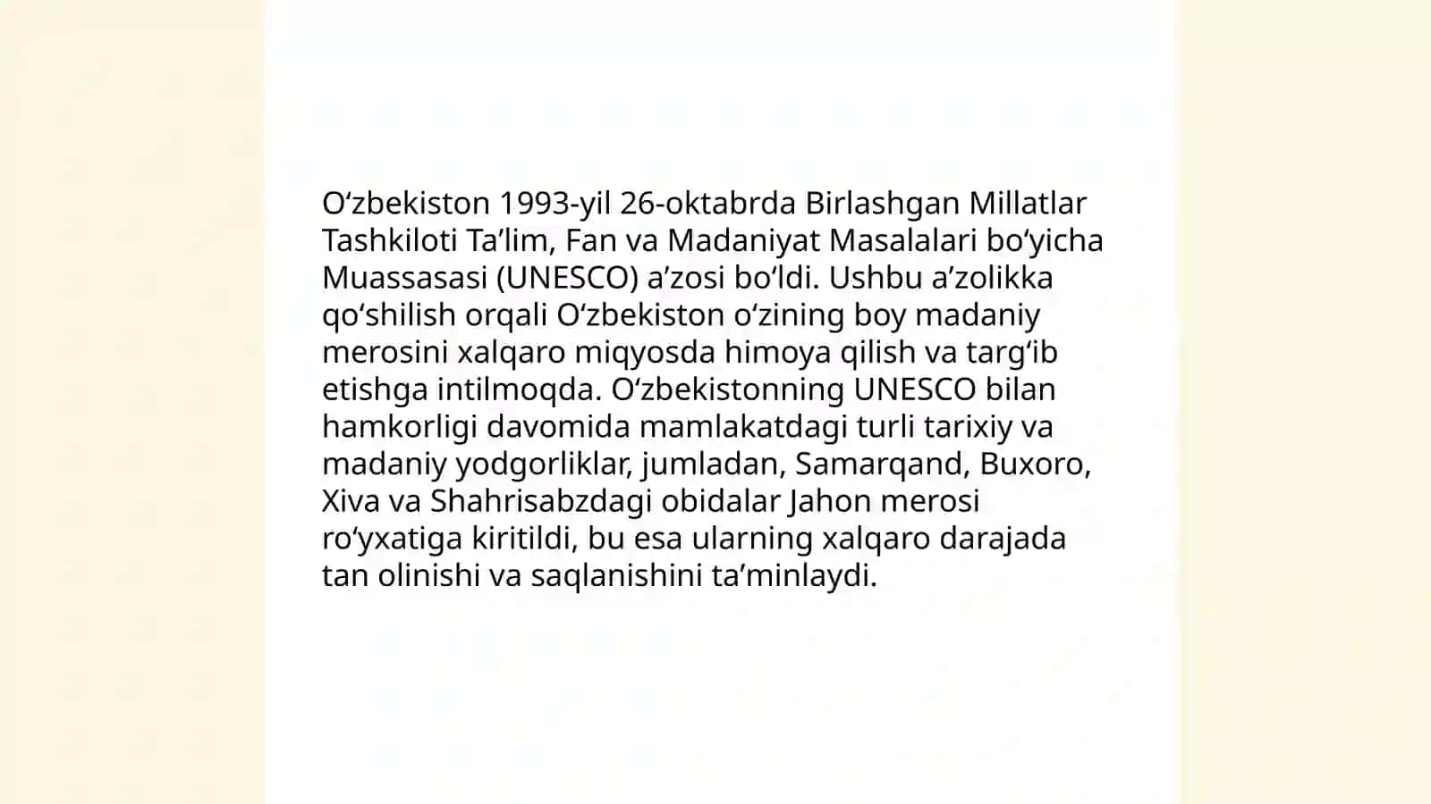 Oʻzbekistoning UNESCO va UNICEFga qabul qilinishi 3