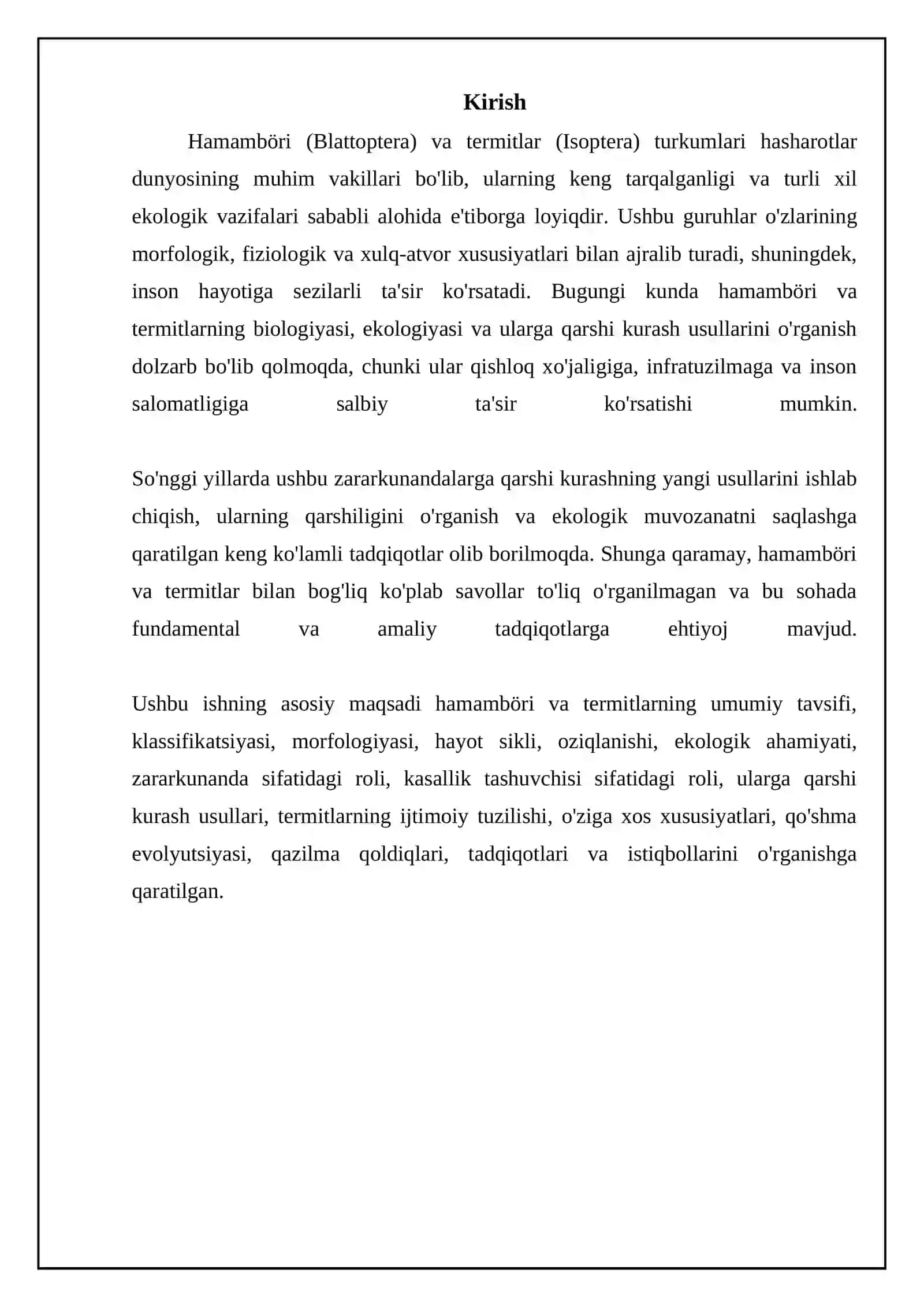 Suvaraksimonlar - Blattoptera, termitlar – Isoptera turkumlari 3