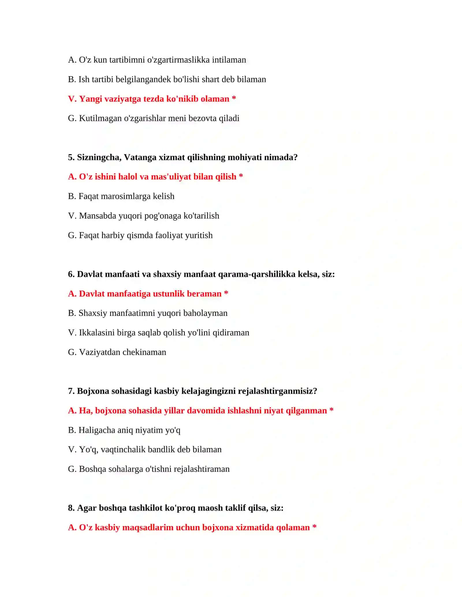 Bojxona testlari javobi 3