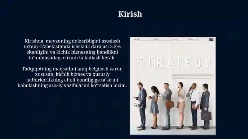 Aholinining bandlik muammosini tashkil etishda kichik biznes va xususiy tadbirkorlikni o'rni 3