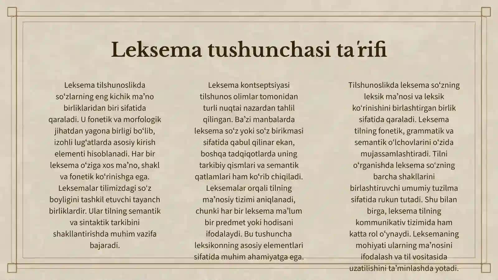 OʻZBEK TILIDA LEKSEMA VA LEKSIK MAʼNONING SEMANTIK TARKIBI 3