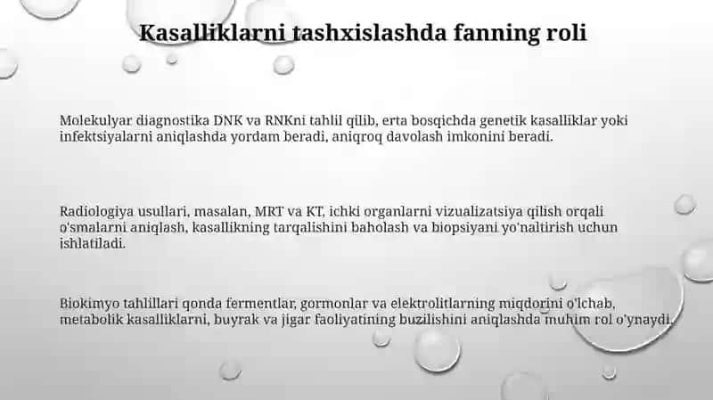Kasalliklarni tashxislash va davolashda fanning o'rni 3