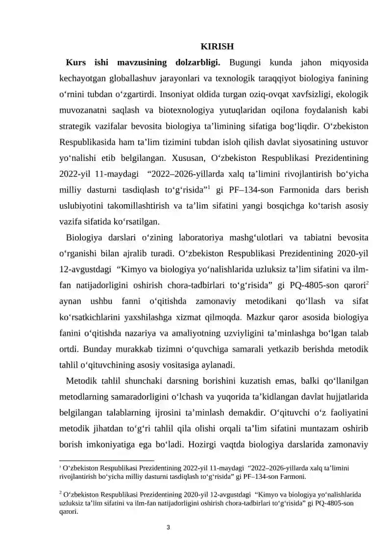 BIOLOGIYA DARSLARIDA TA’LIM SIFATINI OSHIRISHDA METODIK TAHLILNING O‘RNI 3