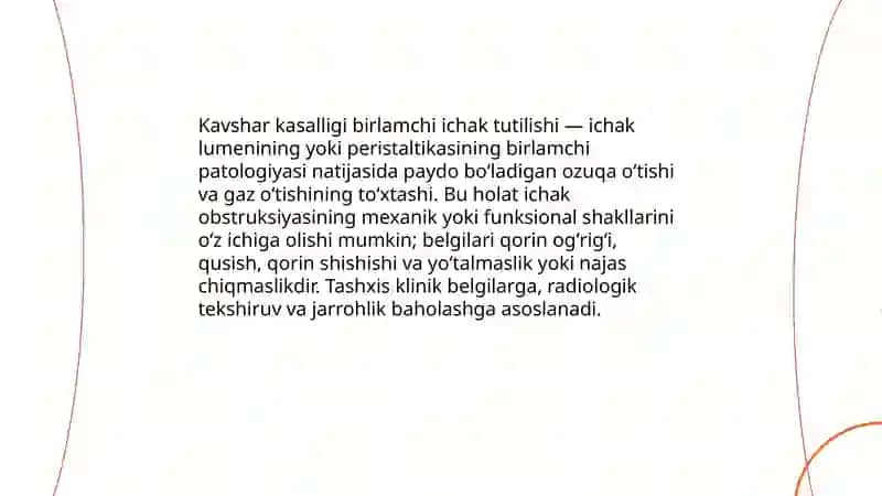 Kavshar kasalligi birlamchi ichak tutilishi 3