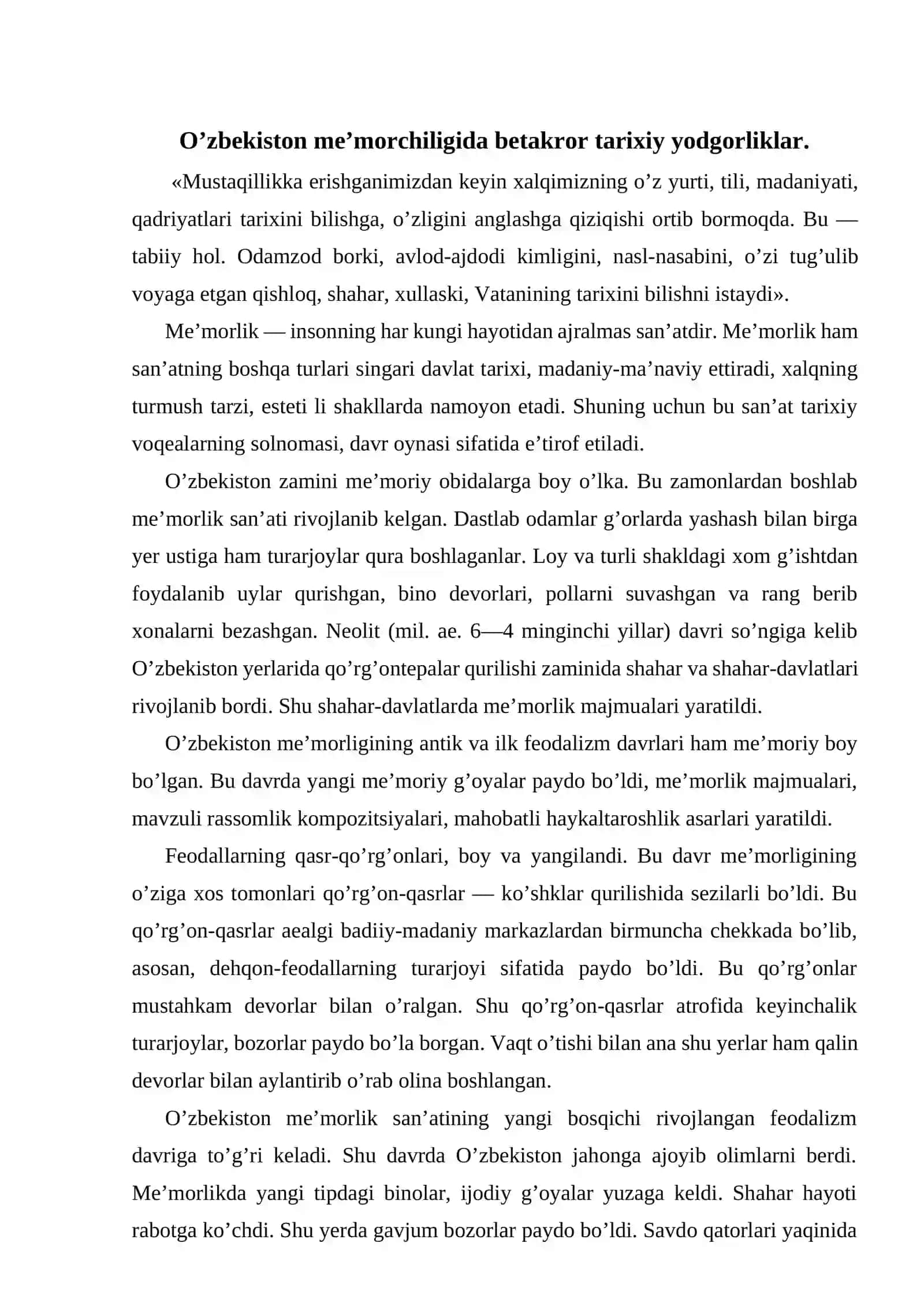 O’zbekiston me’morchilikida (Samarqand shaxridagi tarixiy obidalar haqida umumiy ma’lumot) 3