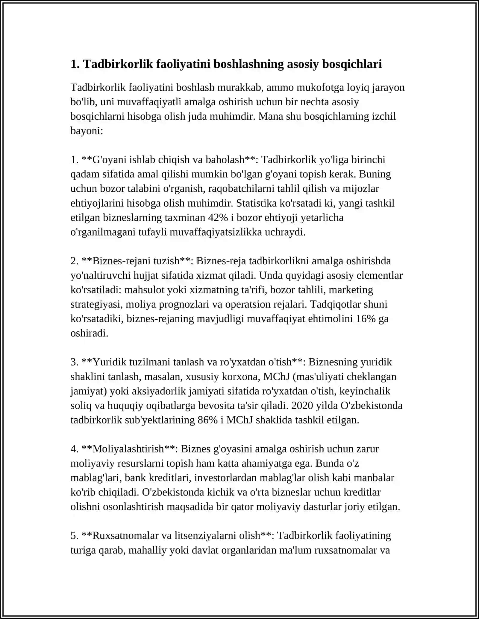 TADBIRKORLIK FAOLIYATI TASHKIL ETISH VA OILAVIY BIZNESNI RIVOJLANTIRISH 3