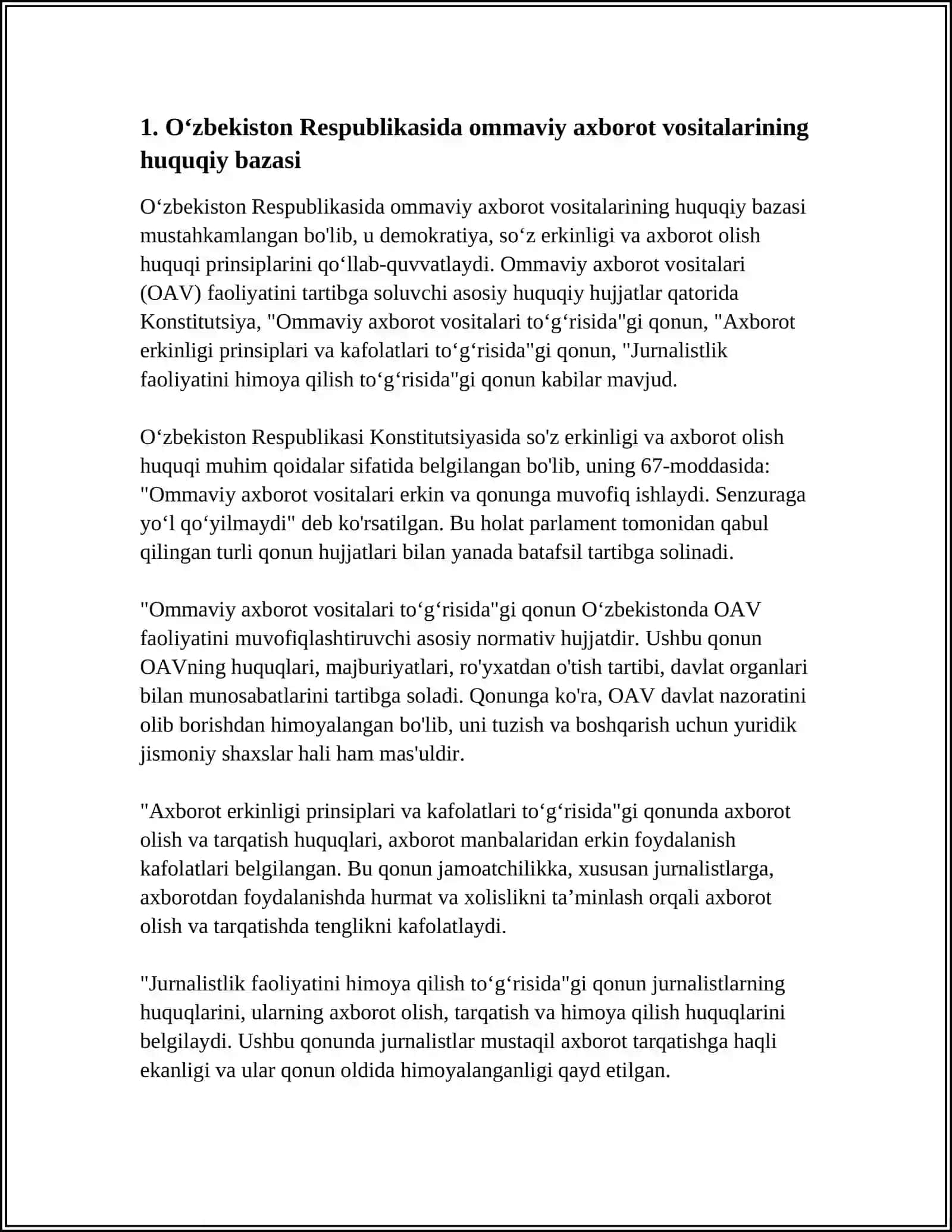 OʻZBEKISTON RESPUBLIKASIDA OMMAVIY AXBOROT VOSITALARINING FAOLIYATI 3
