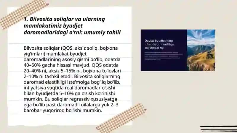 Bilvosita soliqlar va ularning mamlakatimiz byudjet daromadlaridagi o‘rni: umumiy tahlil 3