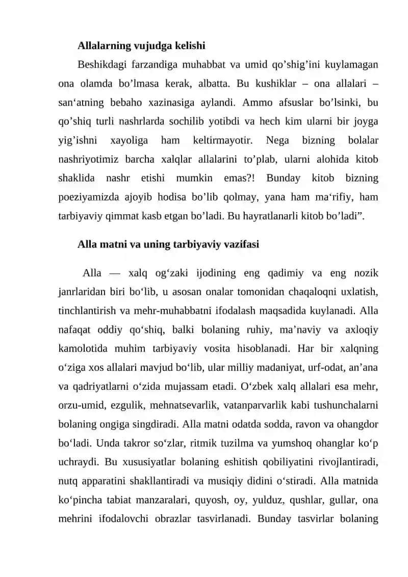 Mustaqil ish Mavzu: Alla matni va uning tarbiyaviy vazifasi 3