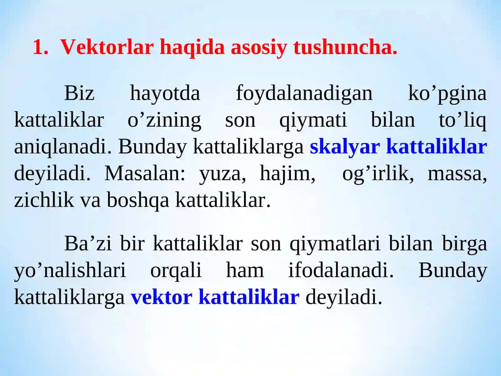 Tekislikda va fazoda vektorlar. Vektorning skalyar, vektor, aralash ko’paytmalari, xossalari 3