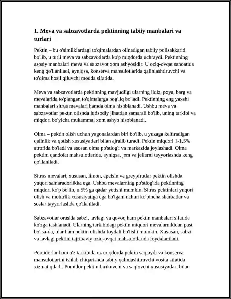 MEVA VA SABZAVOT XOM ASHYOSIGA ASOSLANGAN FUNKTSIONAL PEKTINLI KONSERVALAR OLISH TEXNOLOGIYASI 3