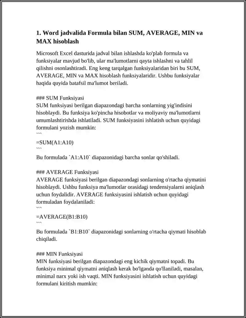 WORD MATN TAXRIRLAGICHIDA HISOBLASH ISHLARNI BAJARISH 3