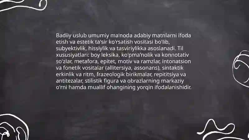 Badiiy uslub va uning o'ziga xos til xususiyatlari 3
