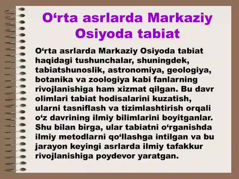 O'rta asrlarda Markaziy Osiyoda tabiat haqidagi tushunchalarning rivojlanishini 3