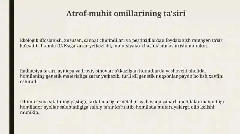 O'zbekistonda homila mutatsiyalarini yuzaga chiqaruvchi omillar 3