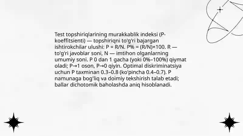 Test topshiriqlarining murakkablik indeksi (effektivlik) va diskriminativligi 3