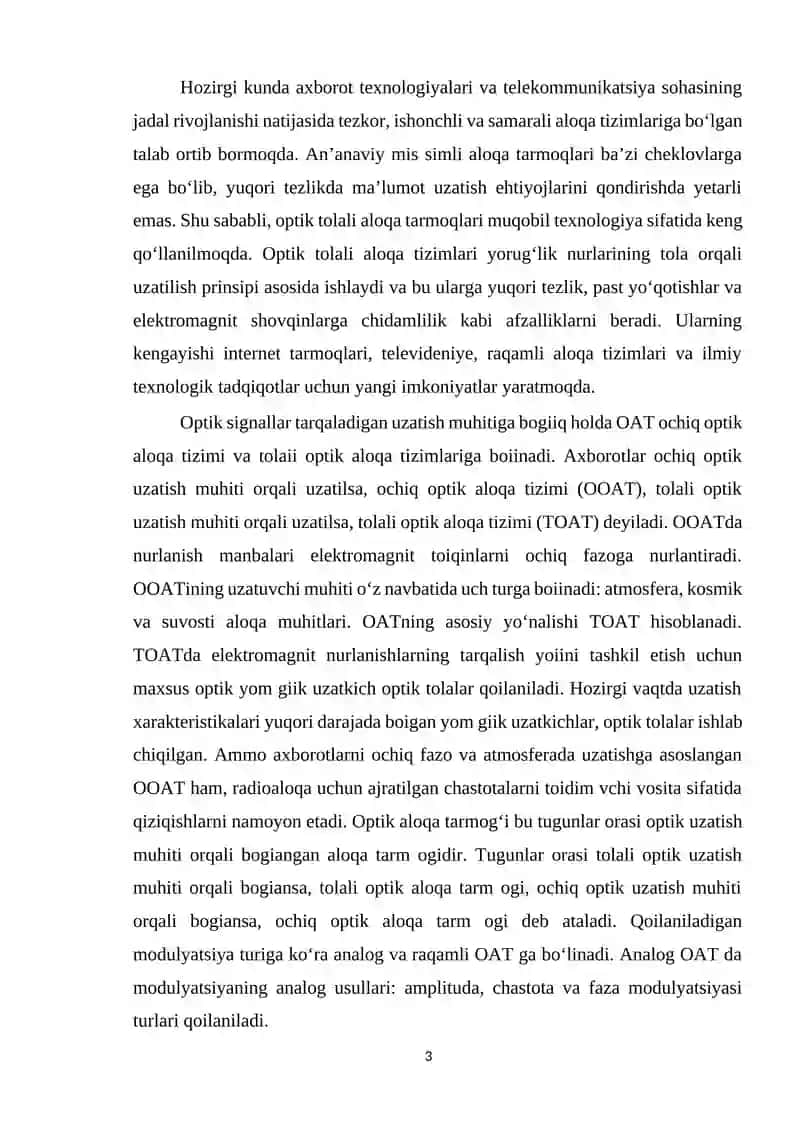 Optik tolali aloqa tizimlari va sun’iy yo‘ldosh integratsiyasi 3