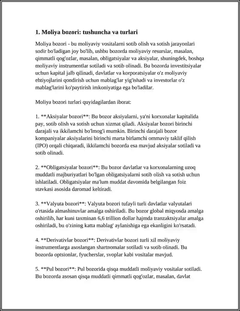 Moliya Bozorining IQTISODIYOTDAGI ROʻLI VA VAZIFALARI 3