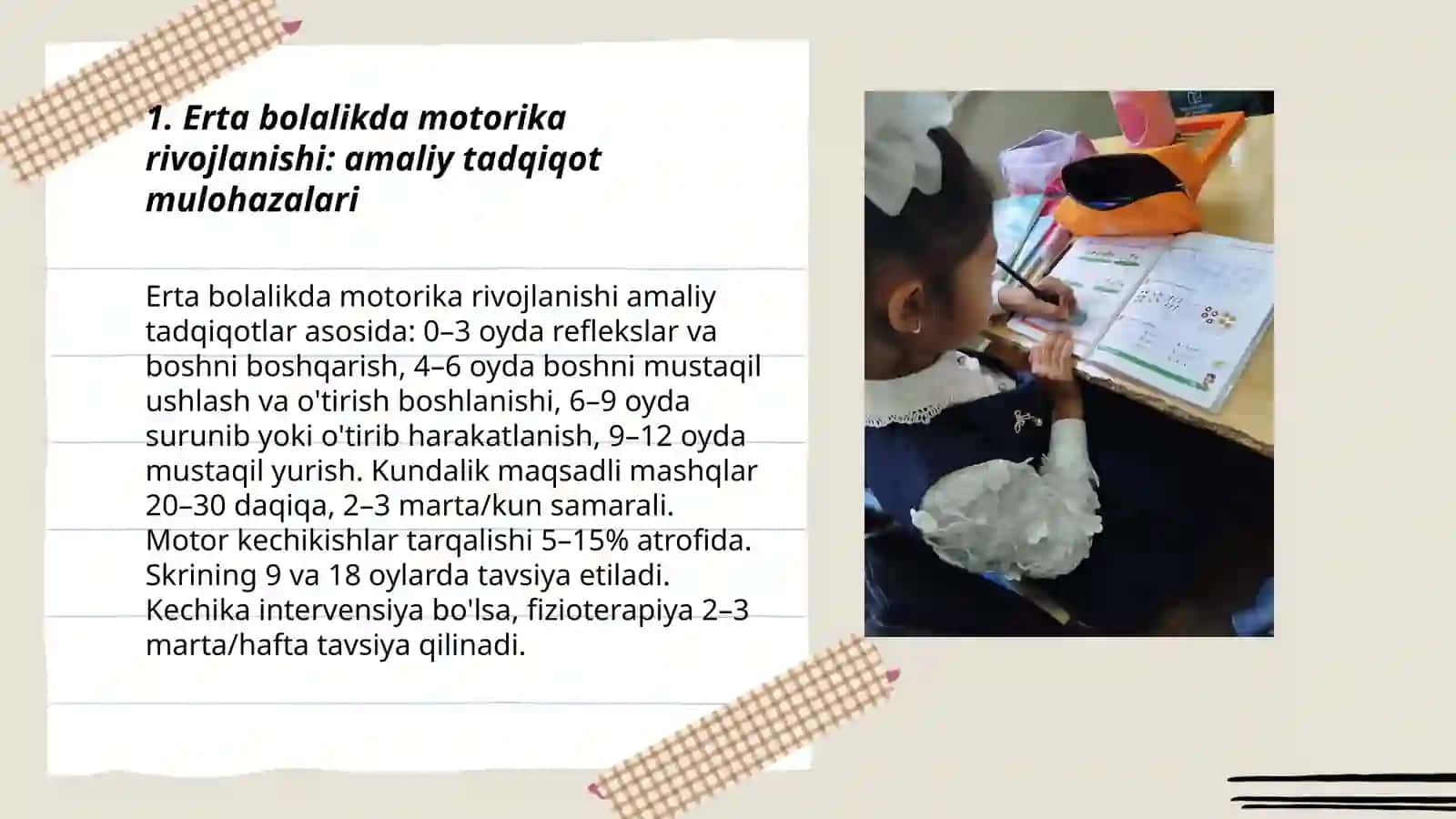 Erta bolalikda motorika rivojlanishi: amaliy tadqiqot mulohazalari 3