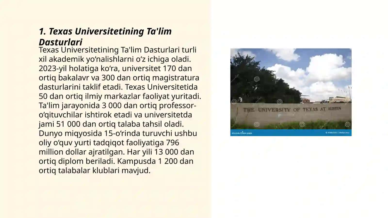 Texas Universitetining Ta'lim Dasturlari 3