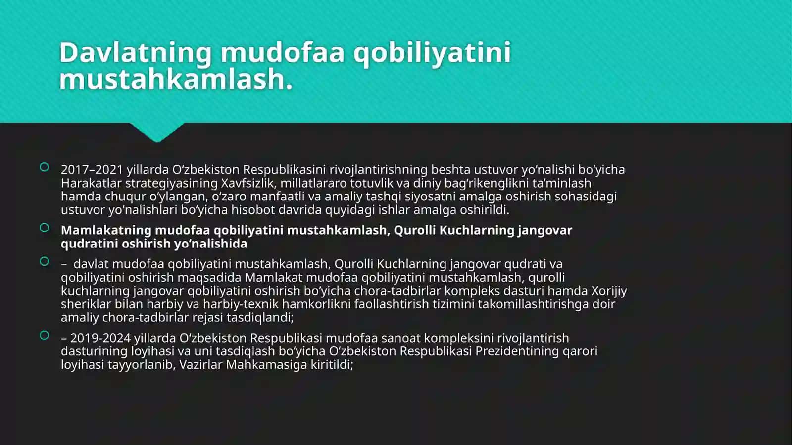 O’zbekiston xavfsizlikni ta’minlash bo’risida amalga oshirilayotgan ishlar 3