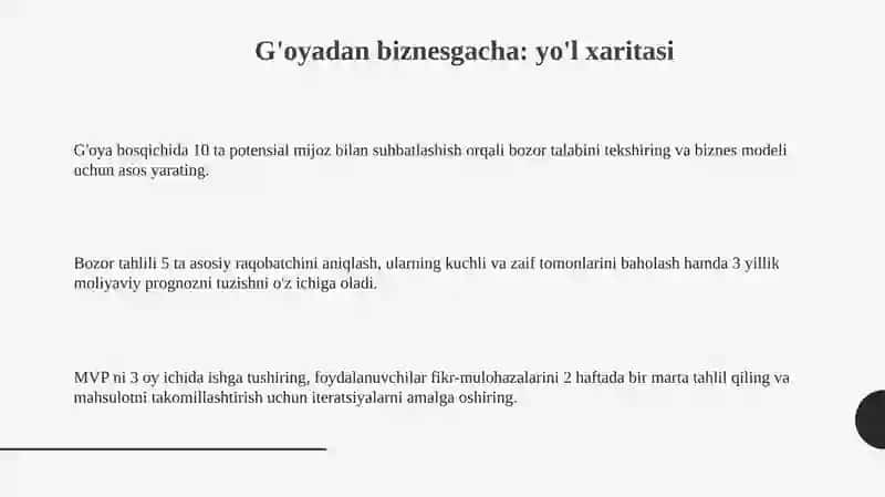 G'oyadan biznesgacha: yo'l xaritasi 3