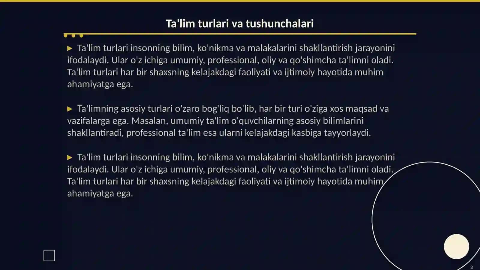Ta'lim turlari va ta'limni tashkil etish shakllari 3
