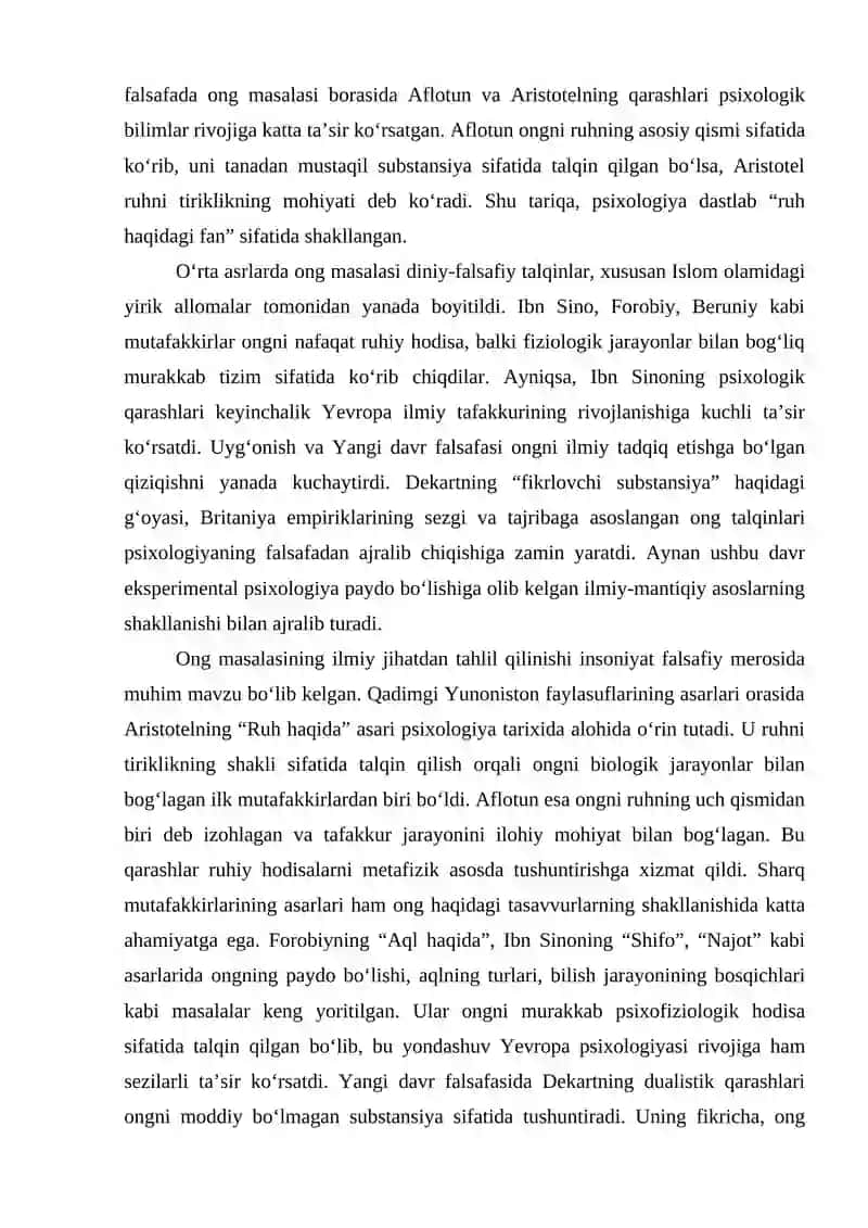EKSPERIMENTAL PSIXOLOGIYA SHAKLLANISHIGA QADAR PSIXOLOGIYANING ONG HAQIDAGI FAN SIFATIDA RIVOJLANISHI 3