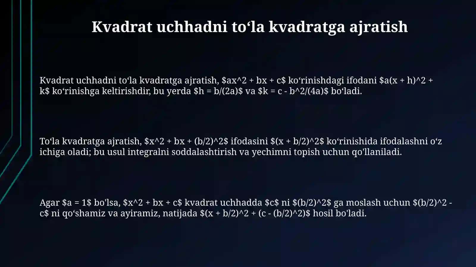 Kvadrat uch hadni oʻz ichiga olgan funksiyalarning integrali 3