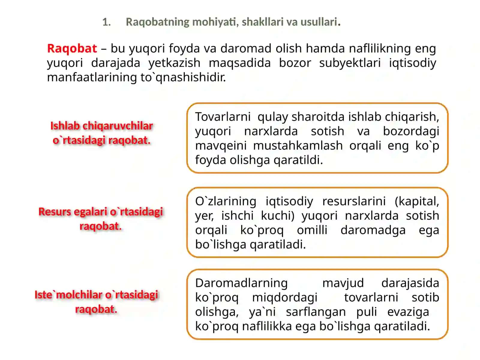 Raqobat va monopoliya. Narxlarning mohiyati va shakllanish xususiyatlari 3