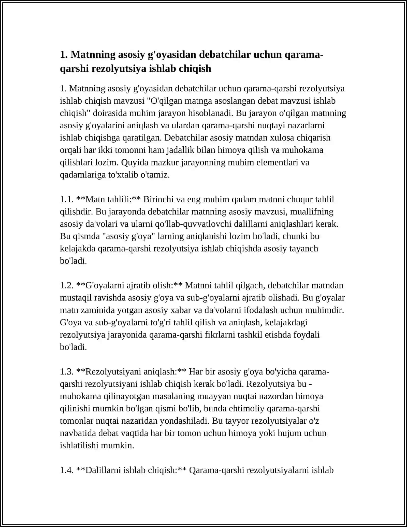 O'QILGAN MATNGA ASOSLANGAN DEBAT MAVZUSI ISHLAB CHIQISH 3
