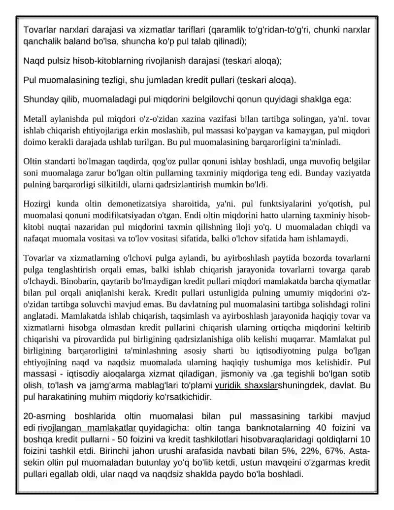 Ulug’bek G’ulomovning Mustaqil ishi: Pul va banklar 3